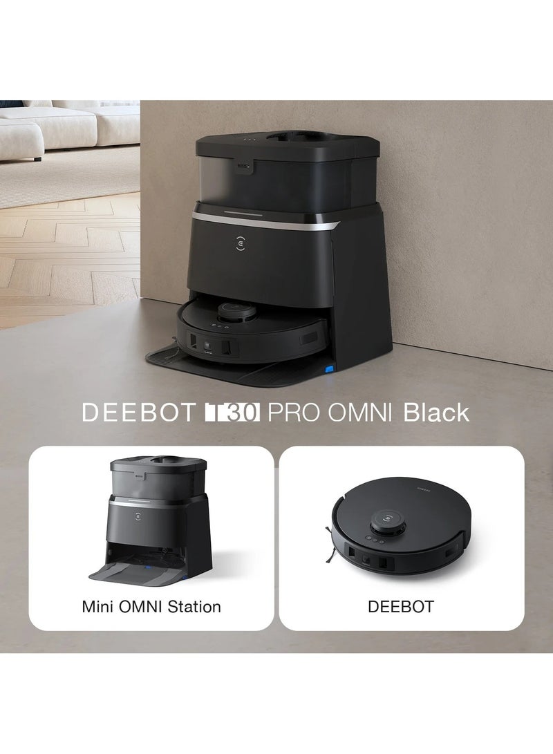 DEEBOT T30 PRO OMNI Robotic Vacuum Cleaner,11000 PA,TruEdge Mopping,ZeroTangle,70°C Water Washing,9mm Auto Mop-Lift,90 Days Dust Auto Empty,TrueDetect 3D 3.0,YIKO 2.0-Black 4 L 60 W DDX14 Black