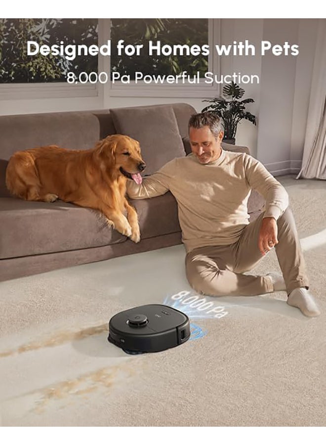 eufy X10 Pro Omni Robot Vacuum and Mop with 8,000 Pa Suction, Dual Mops with 12 mm Auto-Lift and Carpet Detection, AI Obstacle Avoidance, Auto Mop Washing, Self-Drying, Self-Emptying, Self-Refilling 20 W T2351 black