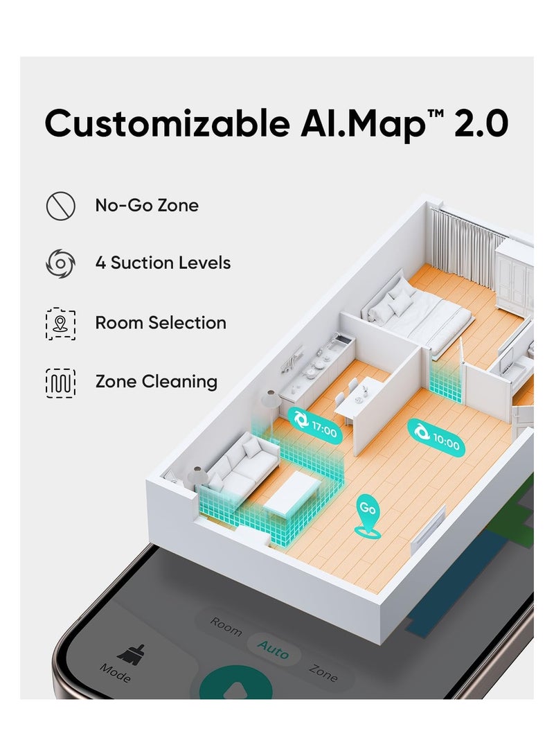 L60 Robot Vacuum with Self Empty Station, Hair Detangling Technology, Up to 60 Days Hands Free Cleaning, 5,000 Pa Suction, Remove Hair, Dust 35.28 W T2277V11 Black