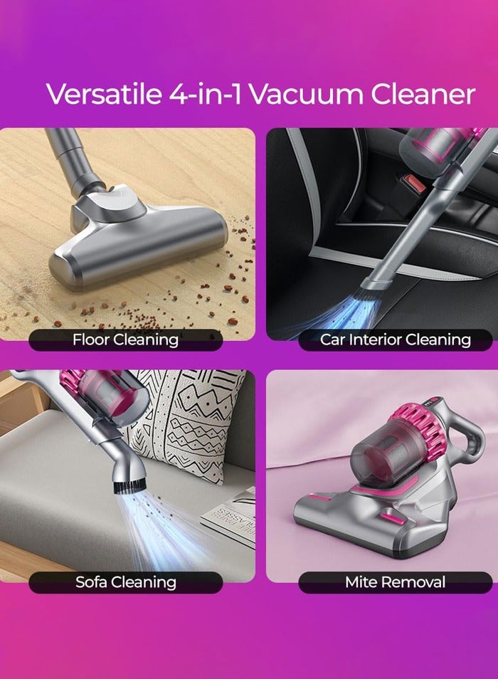 4 in 1 Cordless Vacuum Cleaner,10000Pa UV Mite Removal, Stick Handheld Vacuum Cleaner Ultra Quiet,Lightweight Vacuum Cleaner with HEPA Filter For Home/Car/Pet and Carpet Cleaning