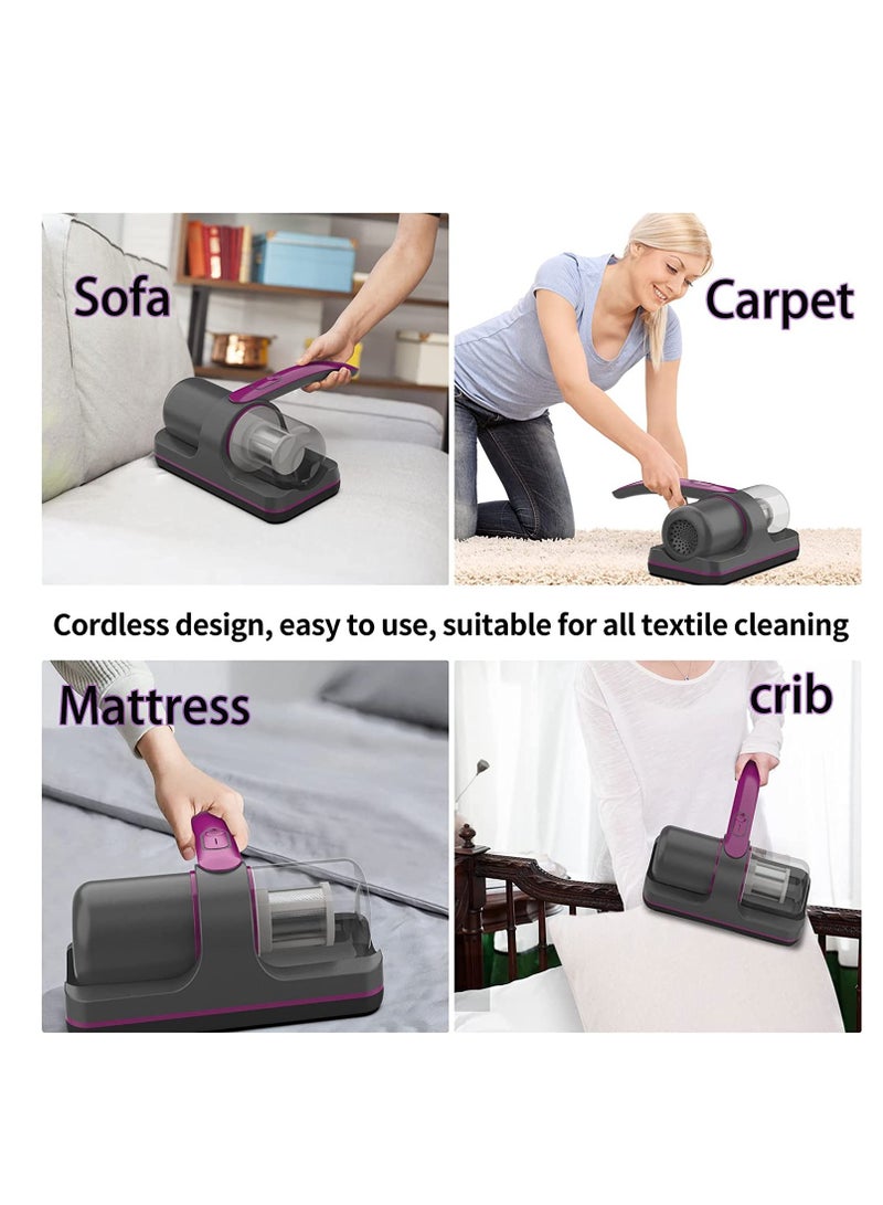 Bed Vacuum Cleaner, 12Kpa Powerful Mattress Vacuum Cleaner with 3 Filters, 2- speed Deep Sofa Vacuum Cleaner with Purple Light