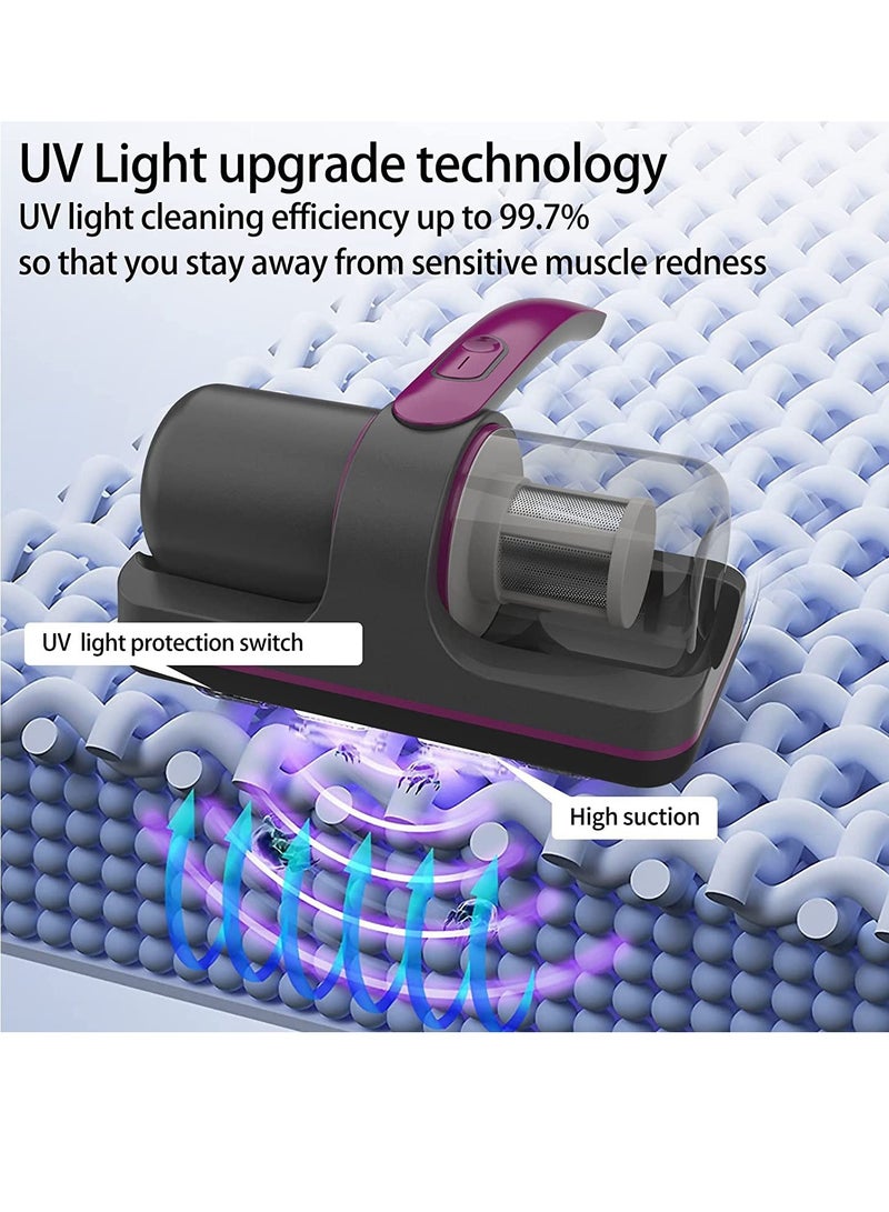 Bed Vacuum Cleaner, 12Kpa Powerful Mattress Vacuum Cleaner with 3 Filters, 2- speed Deep Sofa Vacuum Cleaner with Purple Light