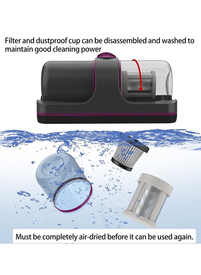 Bed Vacuum Cleaner, 12Kpa Powerful Mattress Vacuum Cleaner with 3 Filters, 2- speed Deep Sofa Vacuum Cleaner with Purple Light