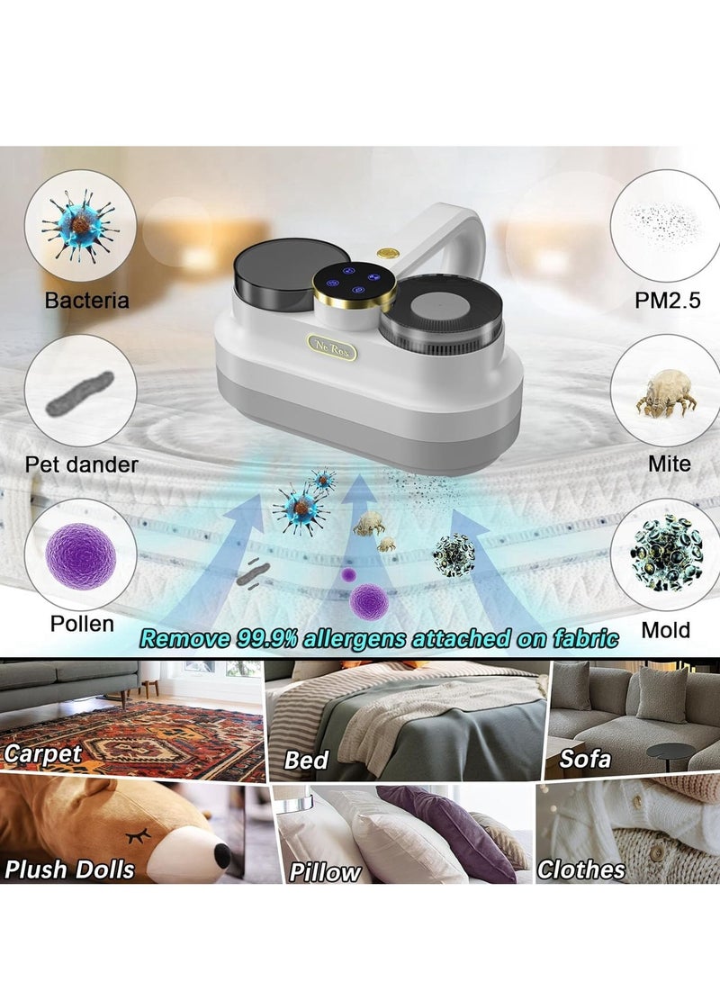 Anti-allergen Mattress Vacuum, Bed Vacuum Cleaner W/UVC, True HEPA, Ultrasonic Vacuum, Powerful Suction, Removes Pet Hair, Dust Mite, Bacteria, Pollen, Dander for Deep Clean On Fabric