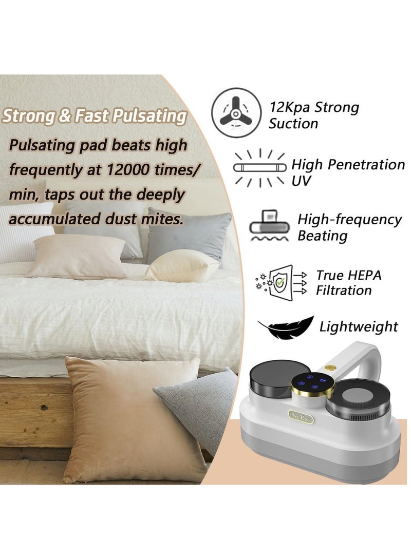 Anti-allergen Mattress Vacuum, Bed Vacuum Cleaner W/UVC, True HEPA, Ultrasonic Vacuum, Powerful Suction, Removes Pet Hair, Dust Mite, Bacteria, Pollen, Dander for Deep Clean On Fabric