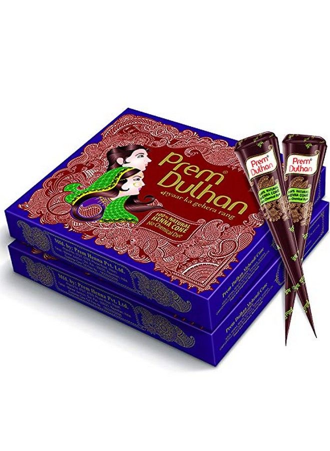 Mehendi Cone 12Pc In 1 Box 100% Pure Leaf Of Natural Henna No Chemicals No Ppd Purple & Cone Brown(Pack Of 2)