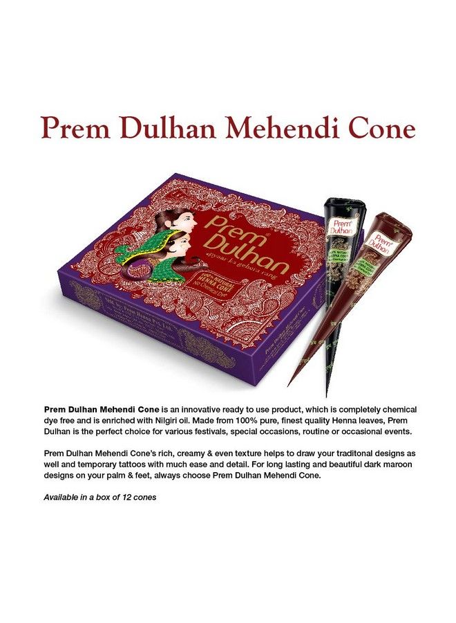 Mehendi Cone 12Pc In 1 Box 100% Pure Leaf Of Natural Henna No Chemicals No Ppd Purple & Cone Brown(Pack Of 2)