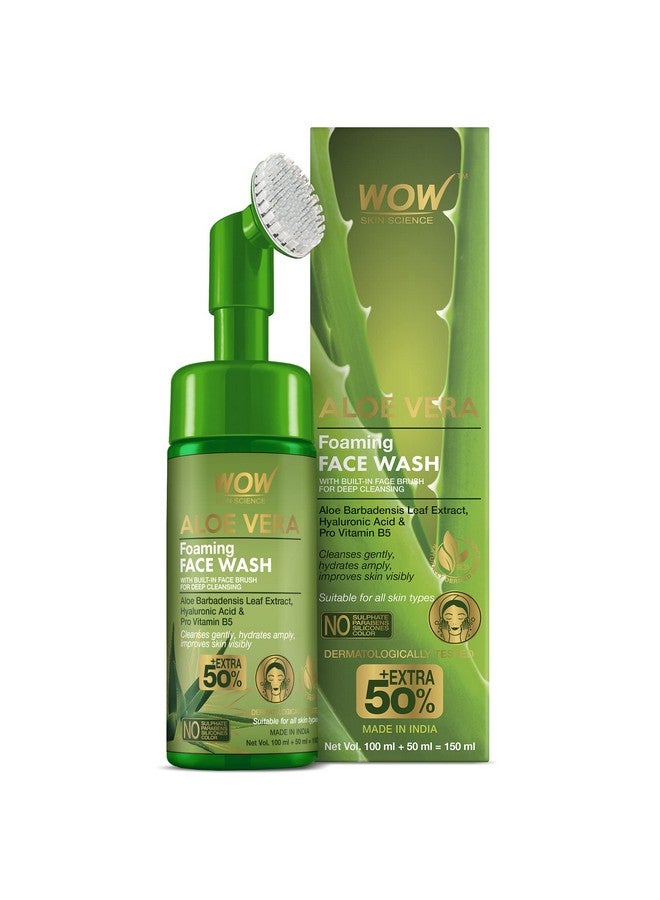 Foaming Aloe Vera Face Wash | Built In Brush For Deep Cleansing | For Oily & Dry Skin | Anti Acne | Gentle Clear Skin | Paraben & Sulphates Free | Face Wash For Women & Men | 150 Ml