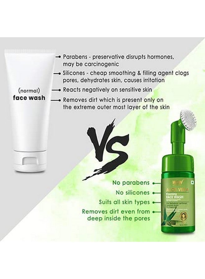 Foaming Aloe Vera Face Wash | Built In Brush For Deep Cleansing | For Oily & Dry Skin | Anti Acne | Gentle Clear Skin | Paraben & Sulphates Free | Face Wash For Women & Men | 150 Ml