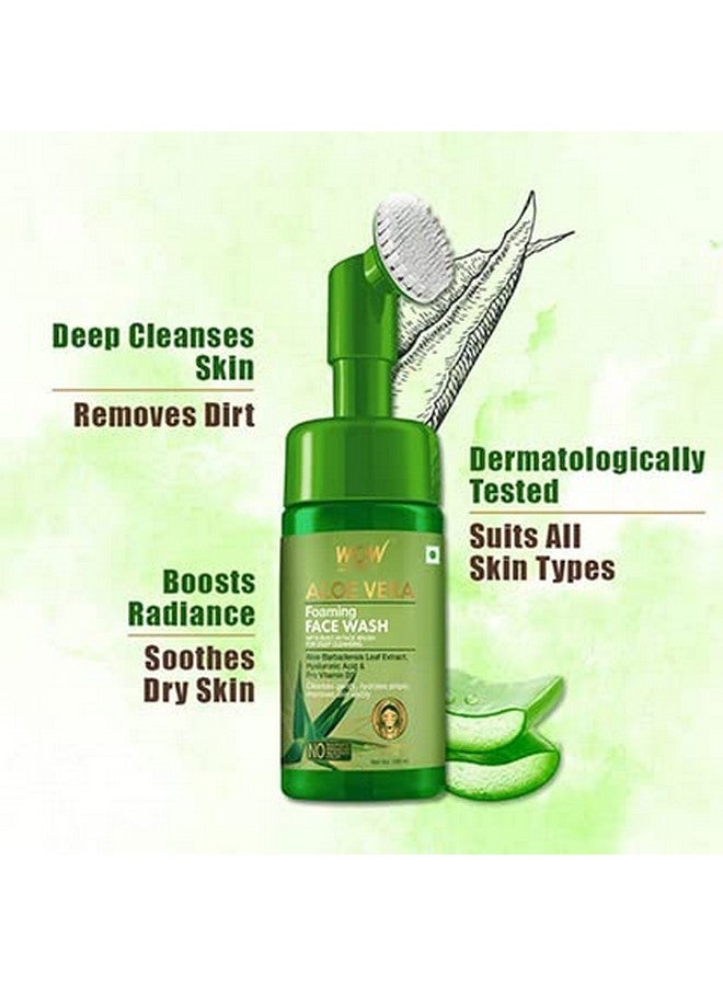 Foaming Aloe Vera Face Wash | Built In Brush For Deep Cleansing | For Oily & Dry Skin | Anti Acne | Gentle Clear Skin | Paraben & Sulphates Free | Face Wash For Women & Men | 150 Ml