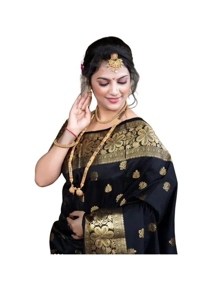 Women's Pure Banarasi Silk Saree Kanjivaram Style Saree With Blouse Piece For Wedding (Vruksh)