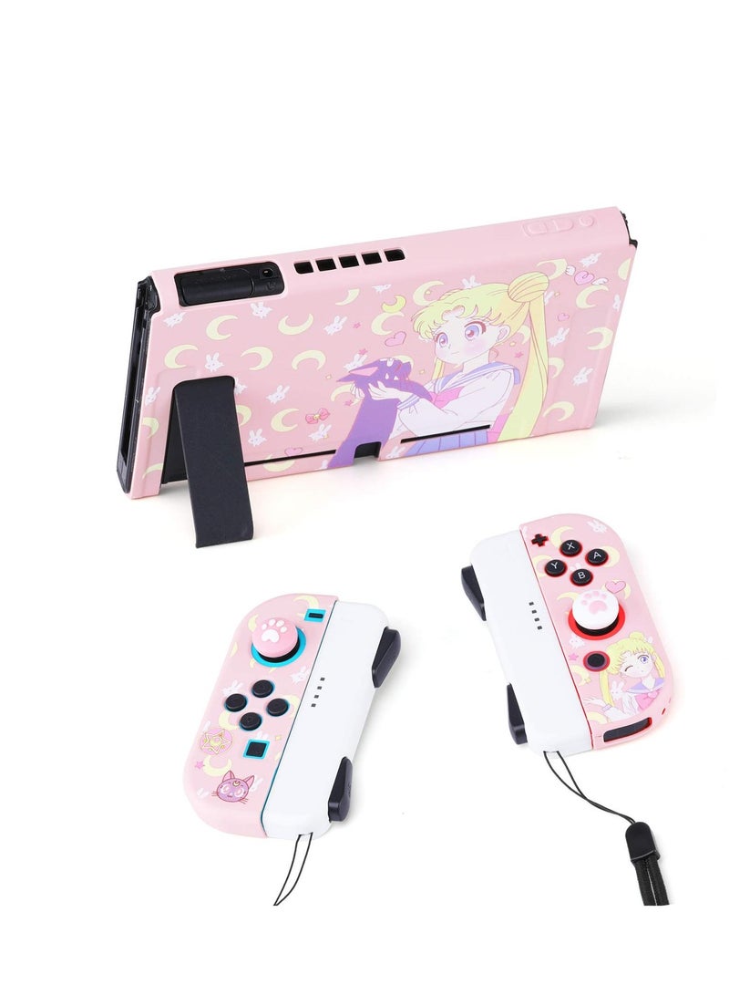 Cute Protective Case for Nintendo Switch - Soft Slim Grip Cover Shell for Console and Joy-Con with Screen Protector, Thumb Grips, Anti-Scratch (Sailor Moon)