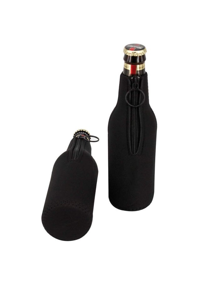 Beer Bottle Insulator Sleeve Neoprene Ring Zipper 6 Pack With Bottle Opener For 12 Oz 330 Ml Bottles Black pjt-B