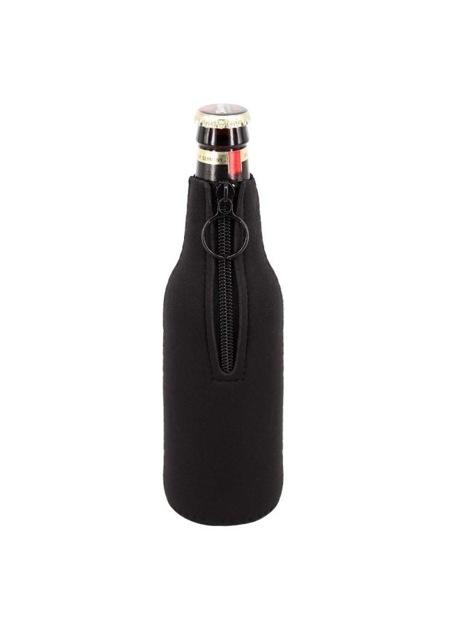 Beer Bottle Insulator Sleeve Neoprene Ring Zipper 6 Pack With Bottle Opener For 12 Oz 330 Ml Bottles Black pjt-B