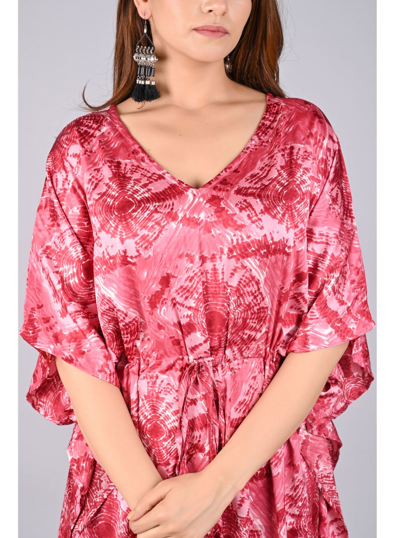 Women Tie Die Satin Plus Size Short Tunic Caftan Beach Cover Up Kaftan Loungewear Dress for Summer