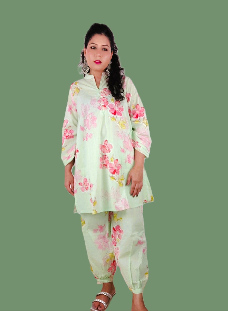 Cotton Co-Ord Set | Indian Dress for Women | Traditional Dress Salwar Kameez Kurti Pant Dupatta Set | Ready to Wear Ethnic Kurta Set