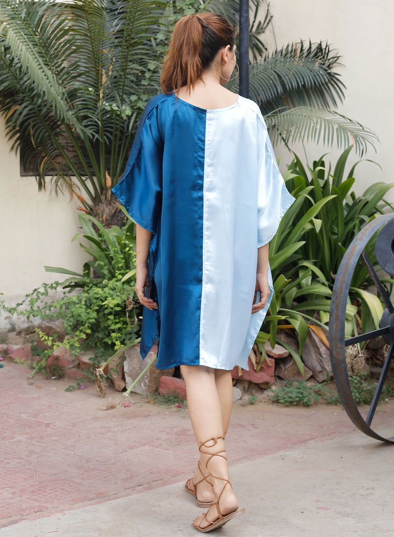 Women Short Kaftan Plus Size Satin Swimsuit Cover Ups Tunic Beach Double Color Mini Caftan Dresses