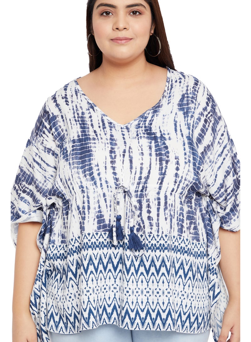 Summer Tops 3/4 Sleeve V Neck Tie Die Loose Kaftan Short Tunics Kaftan for Women