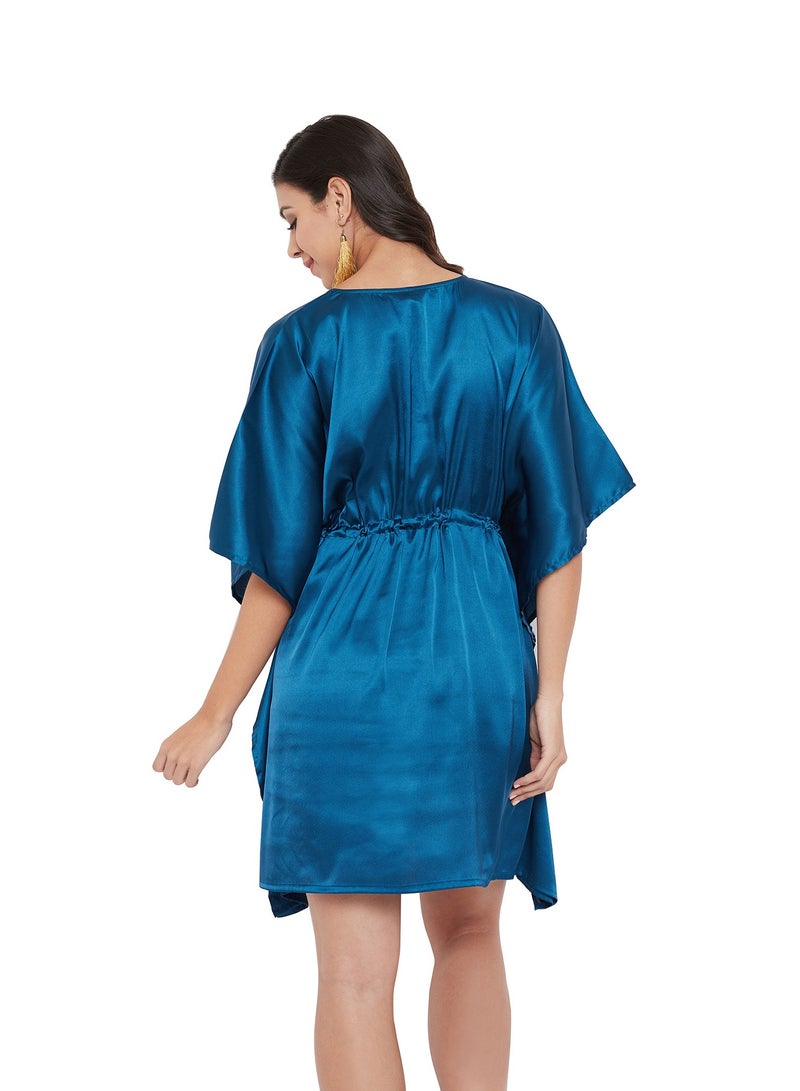 Women Satin Short Blue Kaftan Plus Size Swimwear Cover Ups Kimono Caftan for ladies