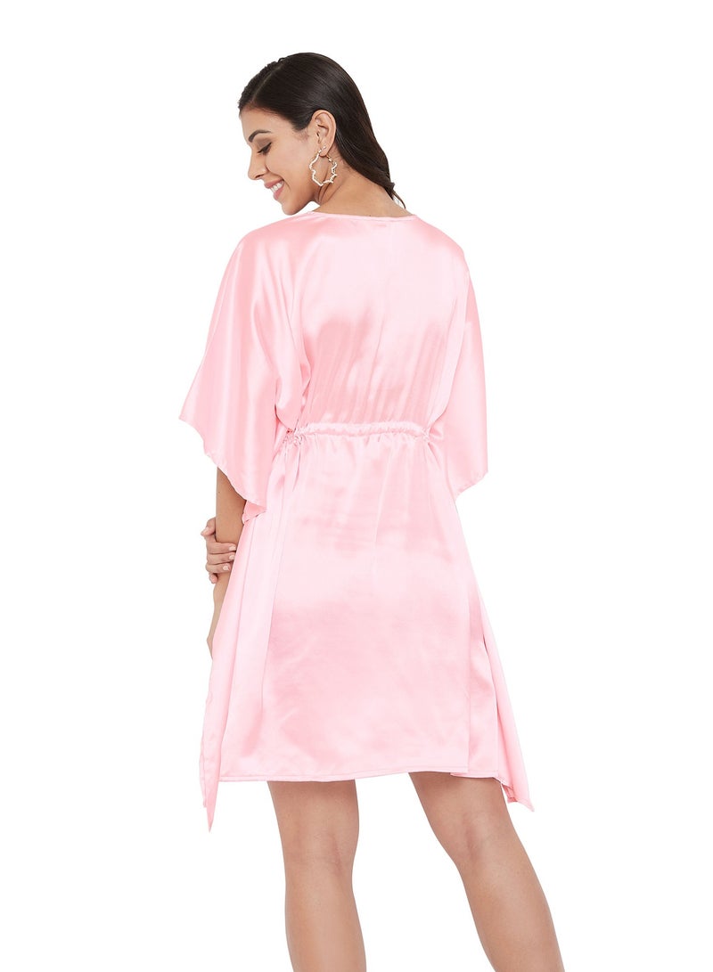 Women Plus Size Pink  Night Wear Evening Dress Silk Satin Tunic Kaftan Pool Cover Ups Relaxed Caftan for Ladies