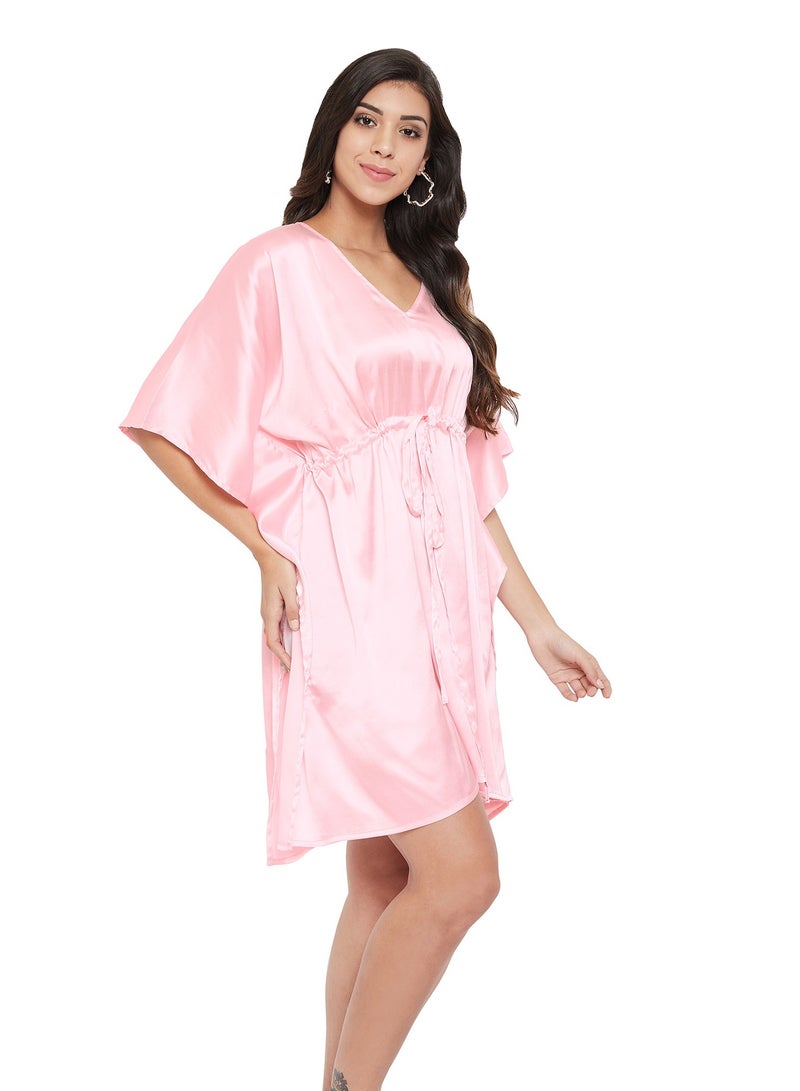 Women Plus Size Pink  Night Wear Evening Dress Silk Satin Tunic Kaftan Pool Cover Ups Relaxed Caftan for Ladies