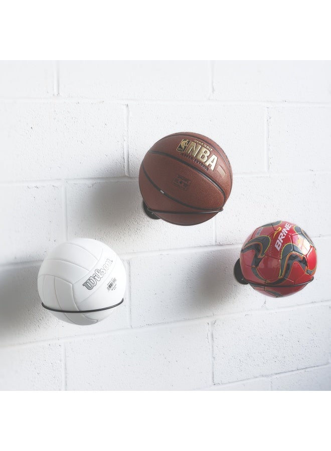 Sporta Wall Mounted Sports Ball Holder Display Storage Steel Black