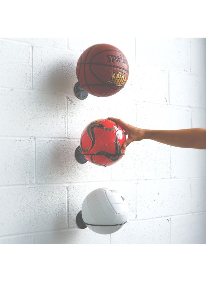 Sporta Wall Mounted Sports Ball Holder Display Storage Steel Black