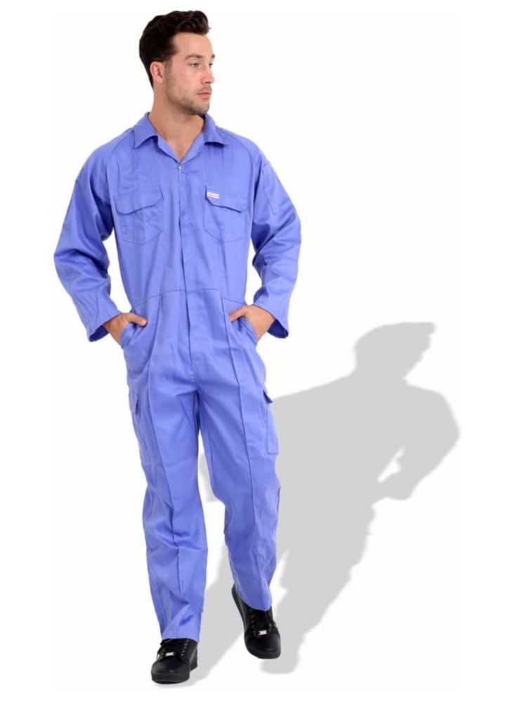 BERRY Cotton Pre-Shrunk Coveralls - Work Wear Blue (Size XL) | Washable Industrial Work Clothes for Men | Durable Cotton Workwear