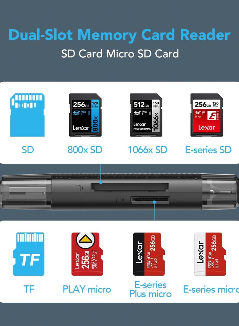 RW310 Memory Card Reader, USB 3.2 Gen 1 Up to 170MB/s Speeds 2 in 1 USB-C USB-A for SD/Micro SD/SDHC/SDXC Camera Card Reader Adapter, OTG Micro SD Card Reader for PC/Laptop/Smart Phone/Tablet