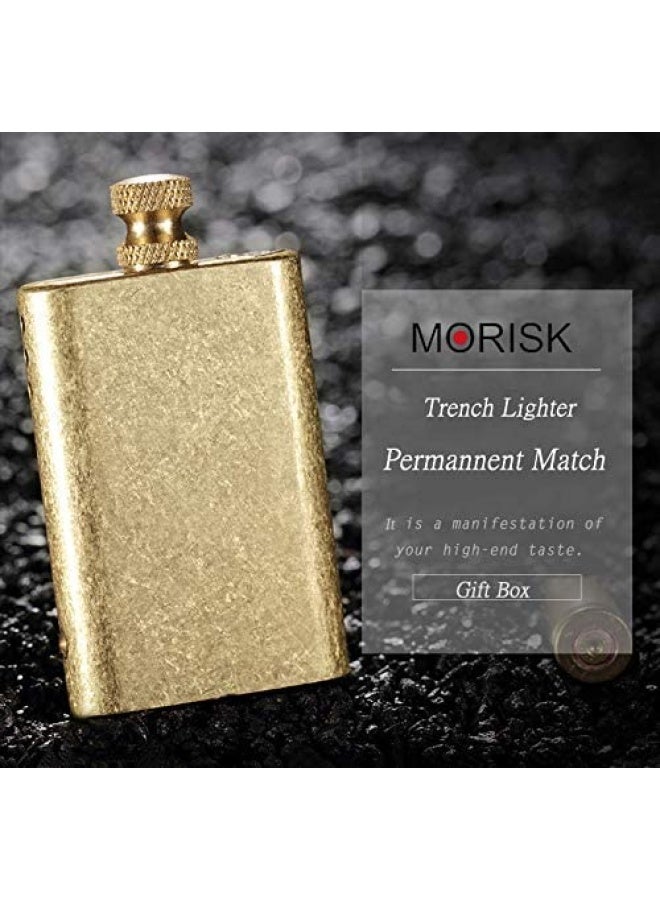 Morisk  Lighter Permanent Match Cool Pipe Lighter Fluid Refillable Copper Vintage Trench Lighters Creative Auto Fire Starter Edc Reusable Forever Matches Unique Birthday Gift For Men Dad Husband