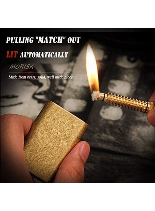 Morisk  Lighter Permanent Match Cool Pipe Lighter Fluid Refillable Copper Vintage Trench Lighters Creative Auto Fire Starter Edc Reusable Forever Matches Unique Birthday Gift For Men Dad Husband