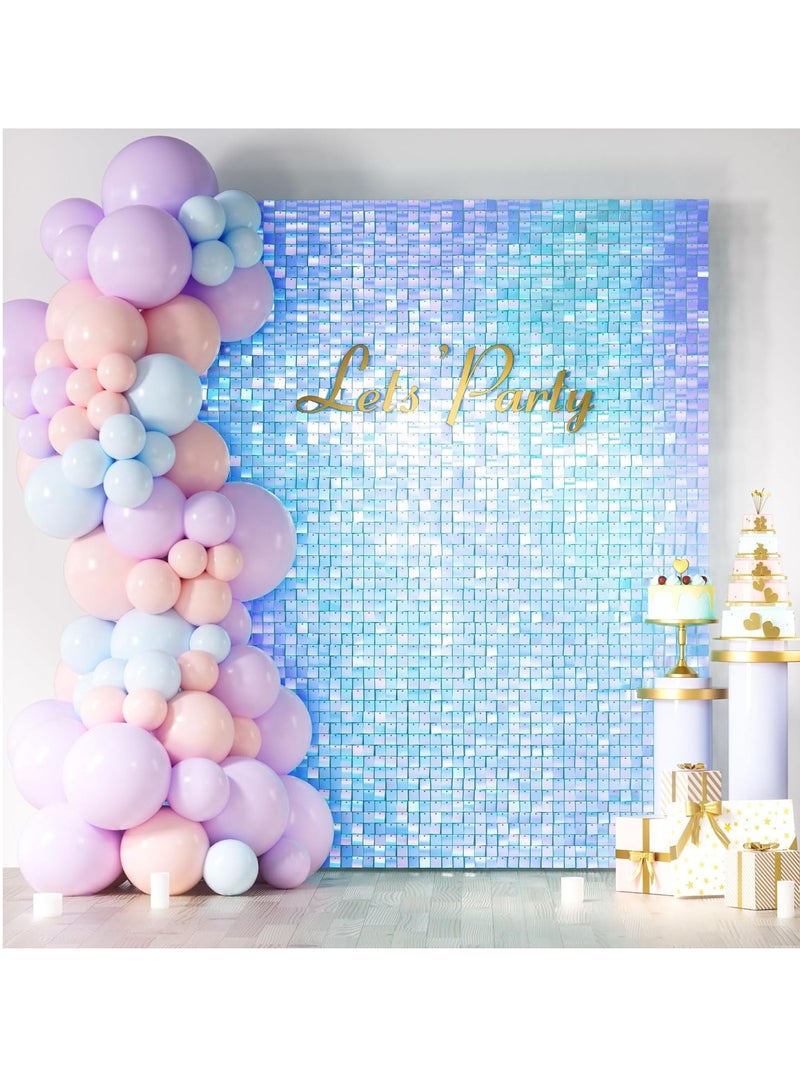 Shimmer Wall Backdrop, 24PCS Rainbow Square Sequins Shimmer Backdrop Decoration Panels, Photo Backdrops for Baby Shower Mermaid Unicorn Birthday Anniversary Wedding Decoration(Rainbow Blue)