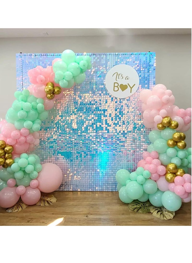 Shimmer Wall Backdrop, 24PCS Rainbow Square Sequins Shimmer Backdrop Decoration Panels, Photo Backdrops for Baby Shower Mermaid Unicorn Birthday Anniversary Wedding Decoration(Rainbow Blue)