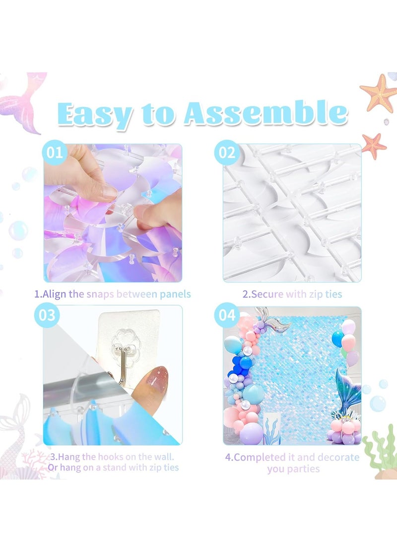 Shimmer Wall Backdrop, 24PCS Rainbow Square Sequins Shimmer Backdrop Decoration Panels, Photo Backdrops for Baby Shower Mermaid Unicorn Birthday Anniversary Wedding Decoration(Rainbow Blue)