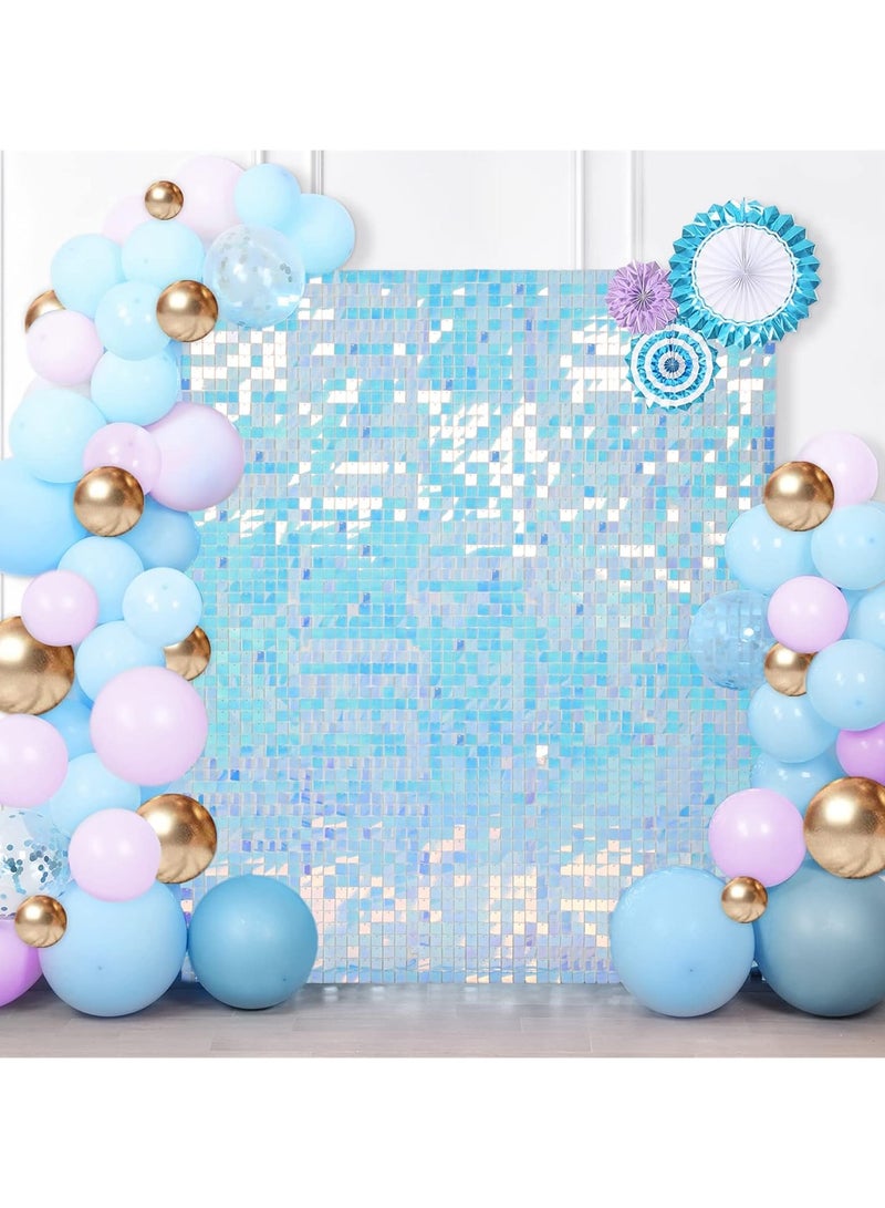 Shimmer Wall Backdrop, 24PCS Rainbow Square Sequins Shimmer Backdrop Decoration Panels, Photo Backdrops for Baby Shower Mermaid Unicorn Birthday Anniversary Wedding Decoration(Rainbow Blue)