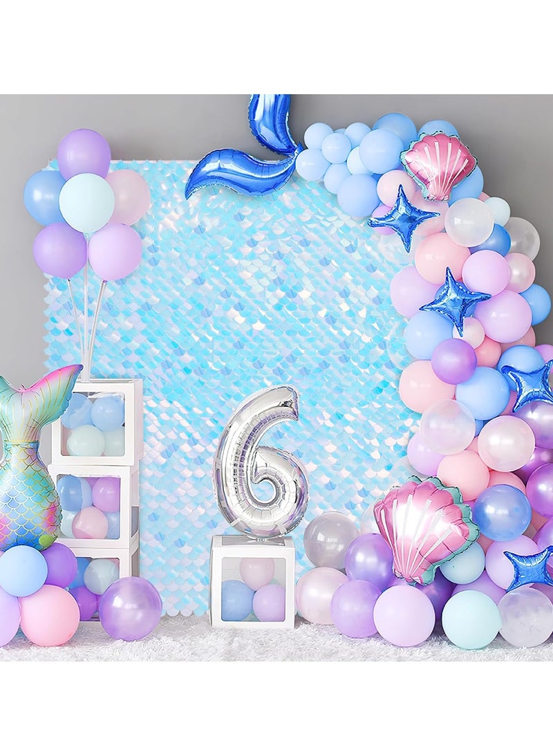 Shimmer Wall Backdrop, 24PCS Rainbow Square Sequins Shimmer Backdrop Decoration Panels, Photo Backdrops for Baby Shower Mermaid Unicorn Birthday Anniversary Wedding Decoration(Rainbow Blue)