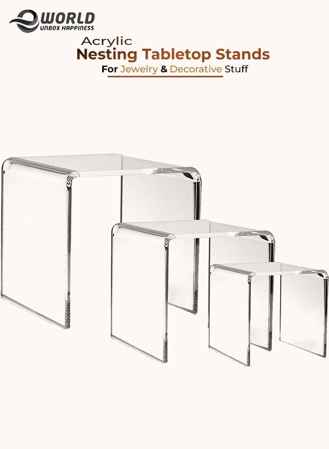 Set of 3 Clear Acrylic Display Riser and Night Stand for jewelry and Decorative stuff