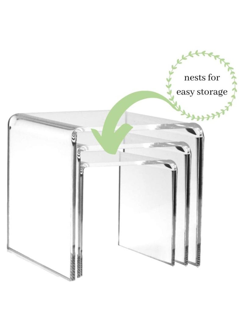 Set of 3 Clear Acrylic Display Riser and Night Stand for jewelry and Decorative stuff