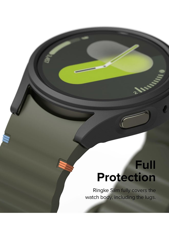 Slim & Glass Compatible with Samsung Galaxy Watch 7 44mm Case, Hard PC Frame Protection Cover +HD Clear Tempered Glass Screen Protector - Matte Black