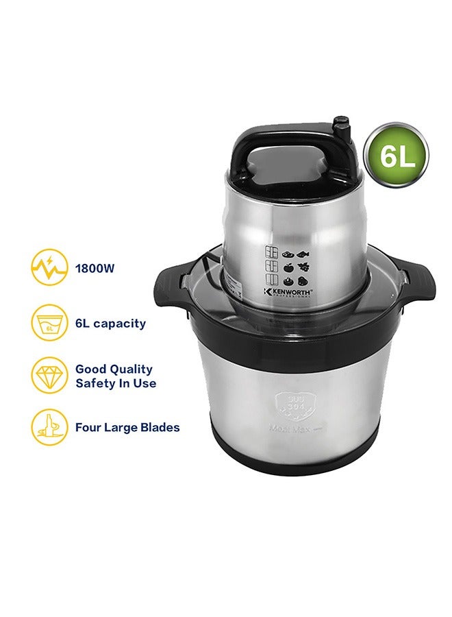 6L Stainless Steel Multifunctional Dual Speed Regulation Double Layer Four Blade Knife Cooking Machine, Household Meat Grinder, Meat Shredder, and Dumpling Filling Grinder