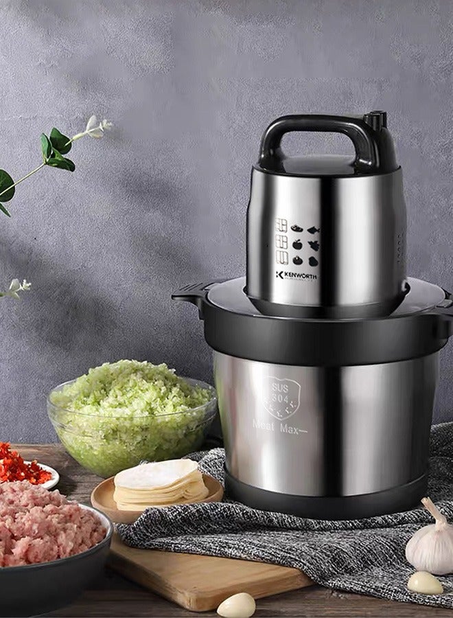 6L Stainless Steel Multifunctional Dual Speed Regulation Double Layer Four Blade Knife Cooking Machine, Household Meat Grinder, Meat Shredder, and Dumpling Filling Grinder