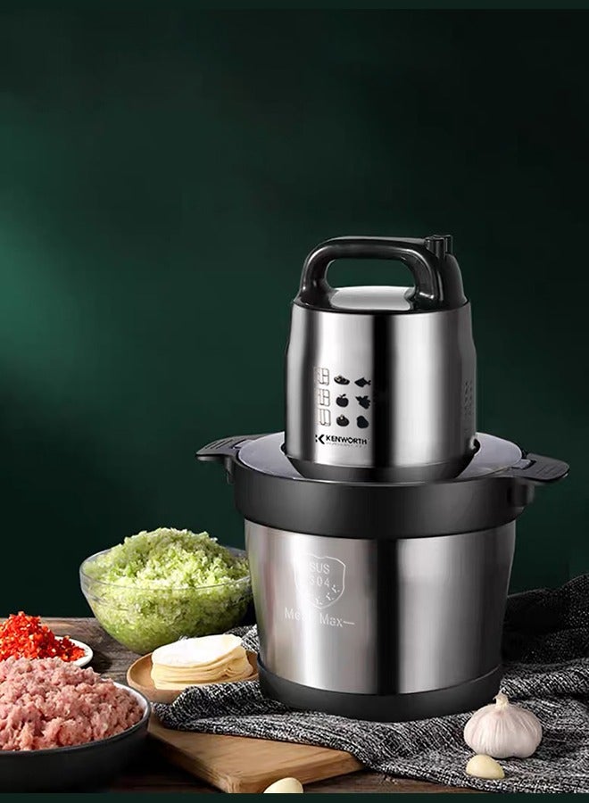 6L Stainless Steel Multifunctional Dual Speed Regulation Double Layer Four Blade Knife Cooking Machine, Household Meat Grinder, Meat Shredder, and Dumpling Filling Grinder