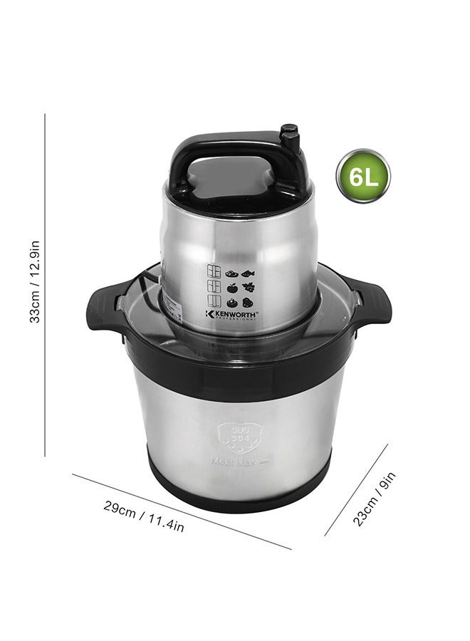 6L Stainless Steel Multifunctional Dual Speed Regulation Double Layer Four Blade Knife Cooking Machine, Household Meat Grinder, Meat Shredder, and Dumpling Filling Grinder