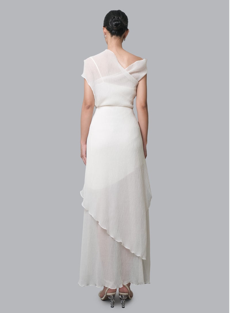 MUST HAVE • IVORY TULLE OFF ONE-SHOULDER MIDI SKIRT