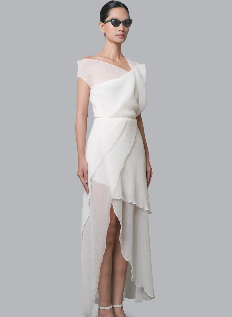 MUST HAVE • IVORY TULLE OFF ONE-SHOULDER MIDI SKIRT