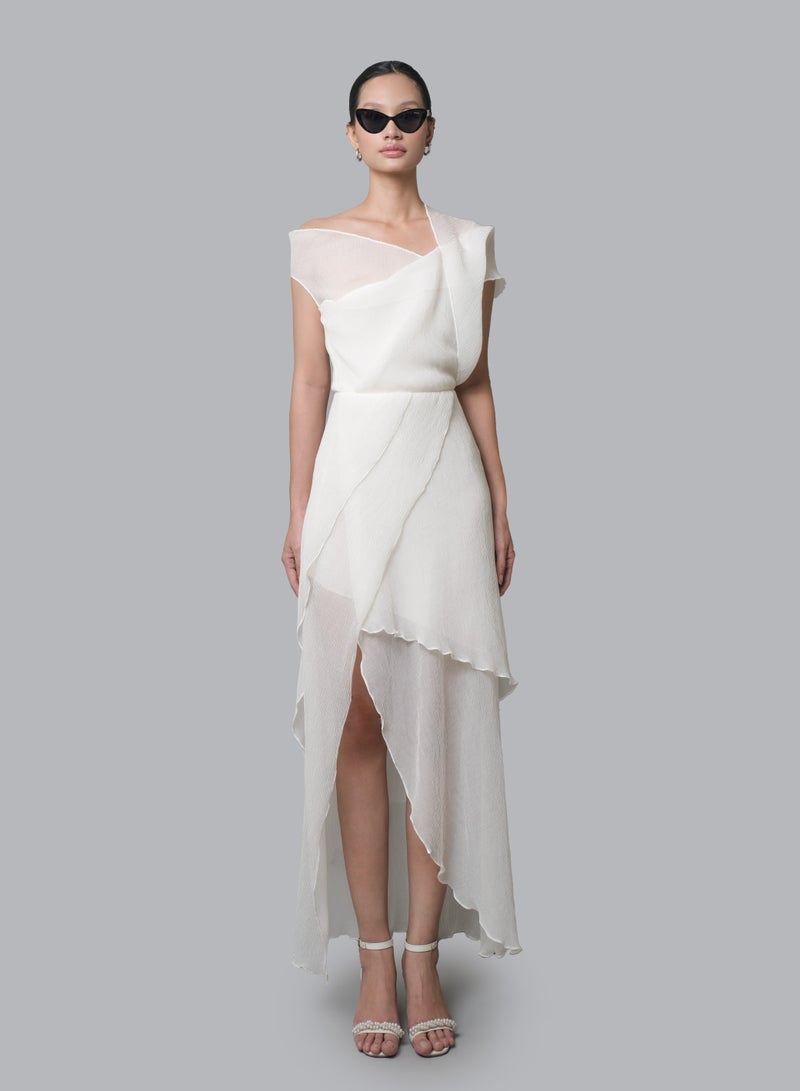 MUST HAVE • IVORY TULLE OFF ONE-SHOULDER MIDI SKIRT