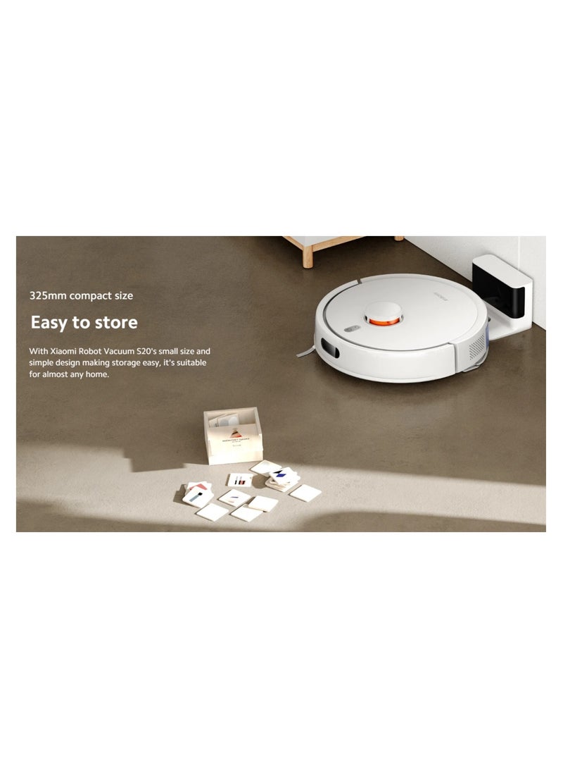 Robot Vacuum S20 | 3200mAh Nominal Battery Capacity | 5000Pa Suction Fan | 400ml Dustbin And 270ml Water Tankl | Supports Mi Home/Alexa/Google App | 270 ml 45 W BHR8629EU | BHR8645GB | BHR8647US | D106 White