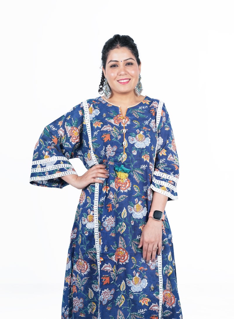 Free Size Cotton Hand Block Printed Kurta Set | Indian Dress for Women | Traditional Dress Salwar Kameez Kurti Pant Dupatta Set | Ready to Wear Ethnic Kurta Set