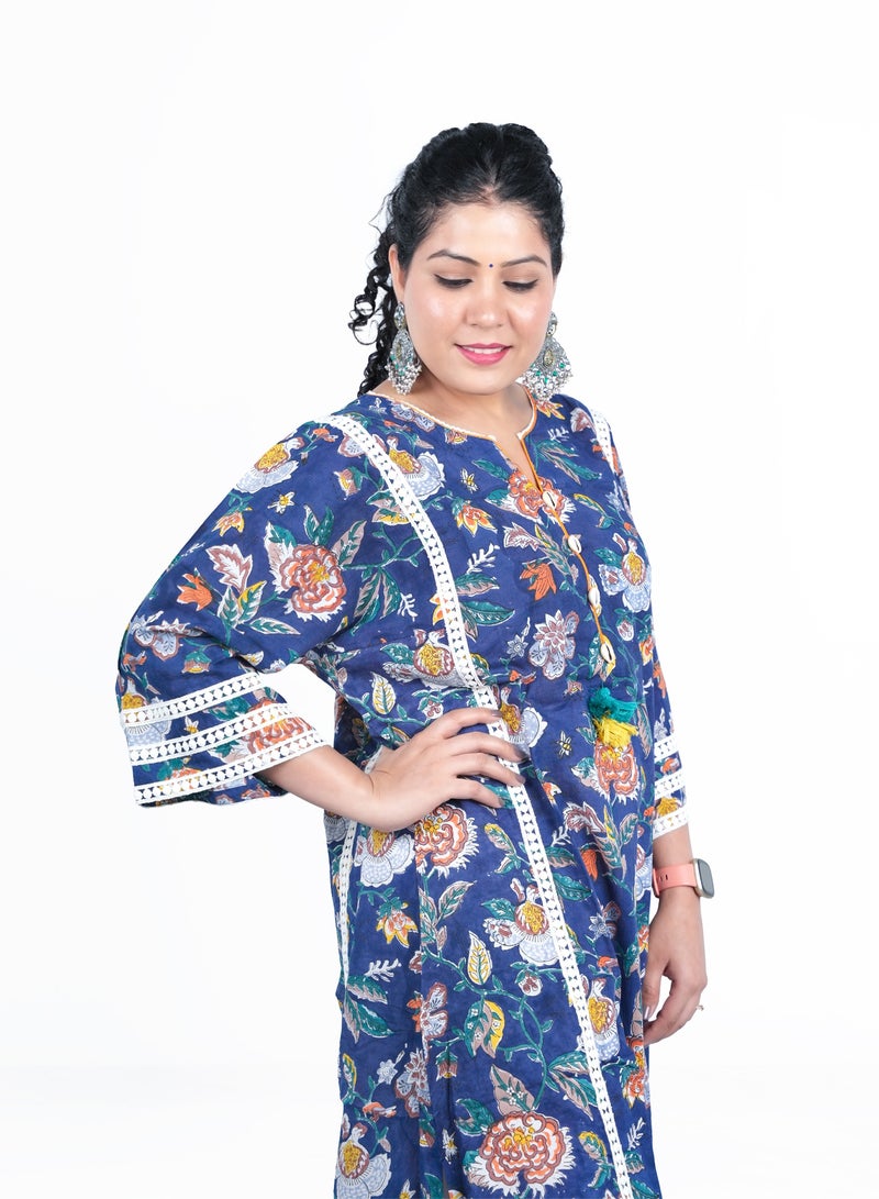 Free Size Cotton Hand Block Printed Kurta Set | Indian Dress for Women | Traditional Dress Salwar Kameez Kurti Pant Dupatta Set | Ready to Wear Ethnic Kurta Set