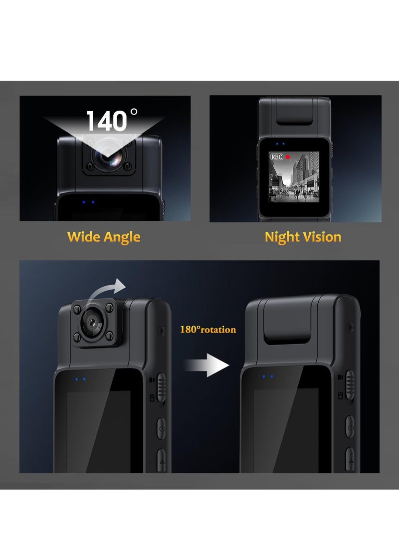 Pocket Camcorder, 1080p Min Cam with 180° Rotatable Lens Night Vision Cameras Video Recorder Portable Wearable Bodycam, 1.4 in Screen to Playback Mini Cam for Outdoor, Cycling, Work Records
